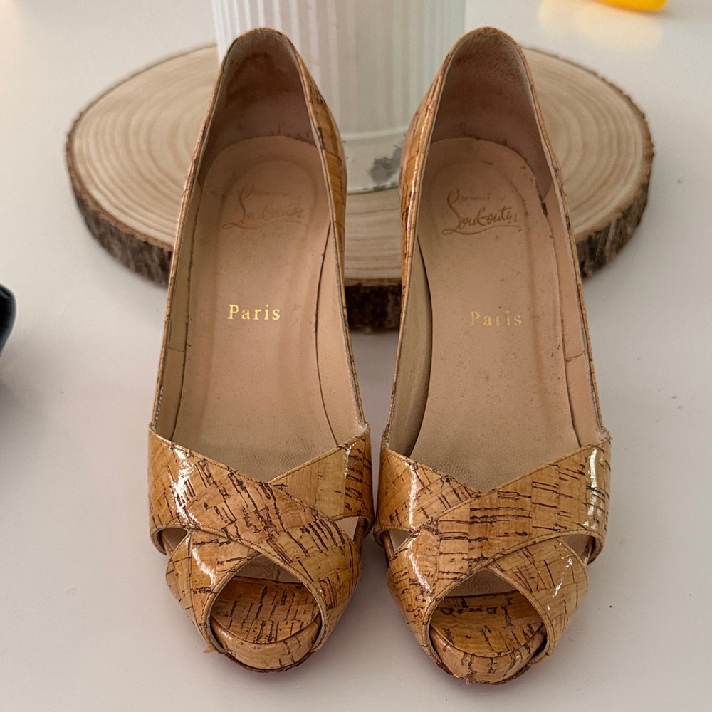 Christian Louboutin Cork Peep-Toe Heels